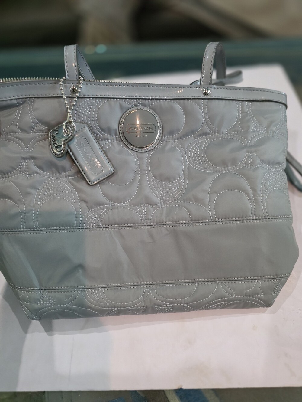 Coach Quilted Signature Tote in Light Gray
